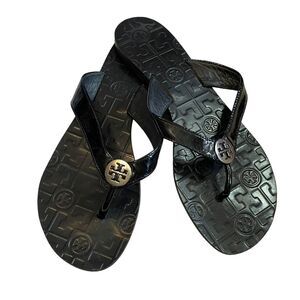 Tory Burch Black Patent Leather Thora Thong Sandals, size 9M